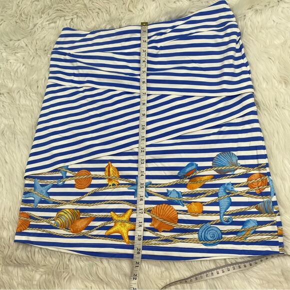 J. McLaughlin Tiered CATALINA Cloth Seashell Skirt Blue Stripe Stretch Size L - Picture 6 of 7